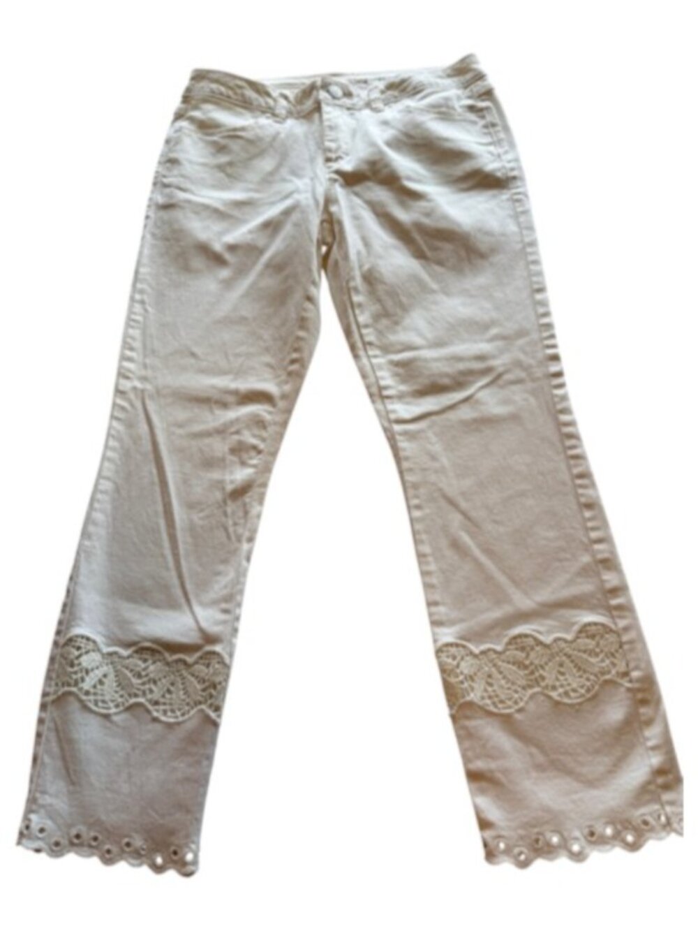 Lauren Conrad White Skinny Crop Jean Scallop Hem Eyelet Trim Womens Size 4